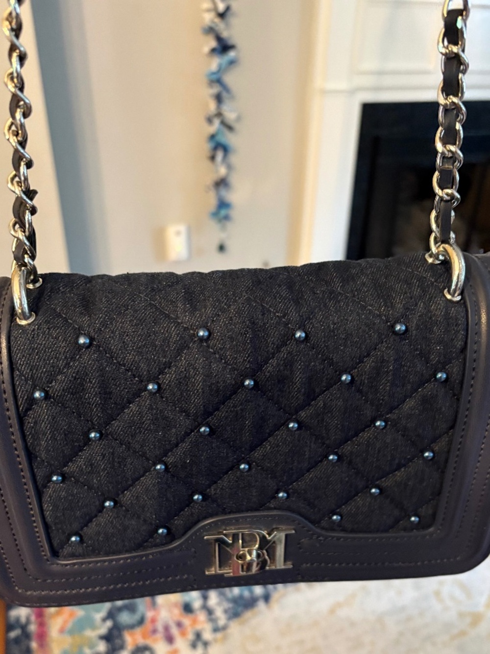 Badgley Mischka Denim & Vegan Leather Crossbody Bag Like New! Orig. $159